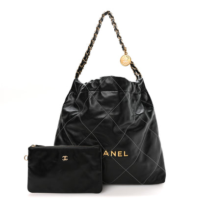 Chanel Shiny Calfskin Stitched Chanel 22 Black White 3 of 11
