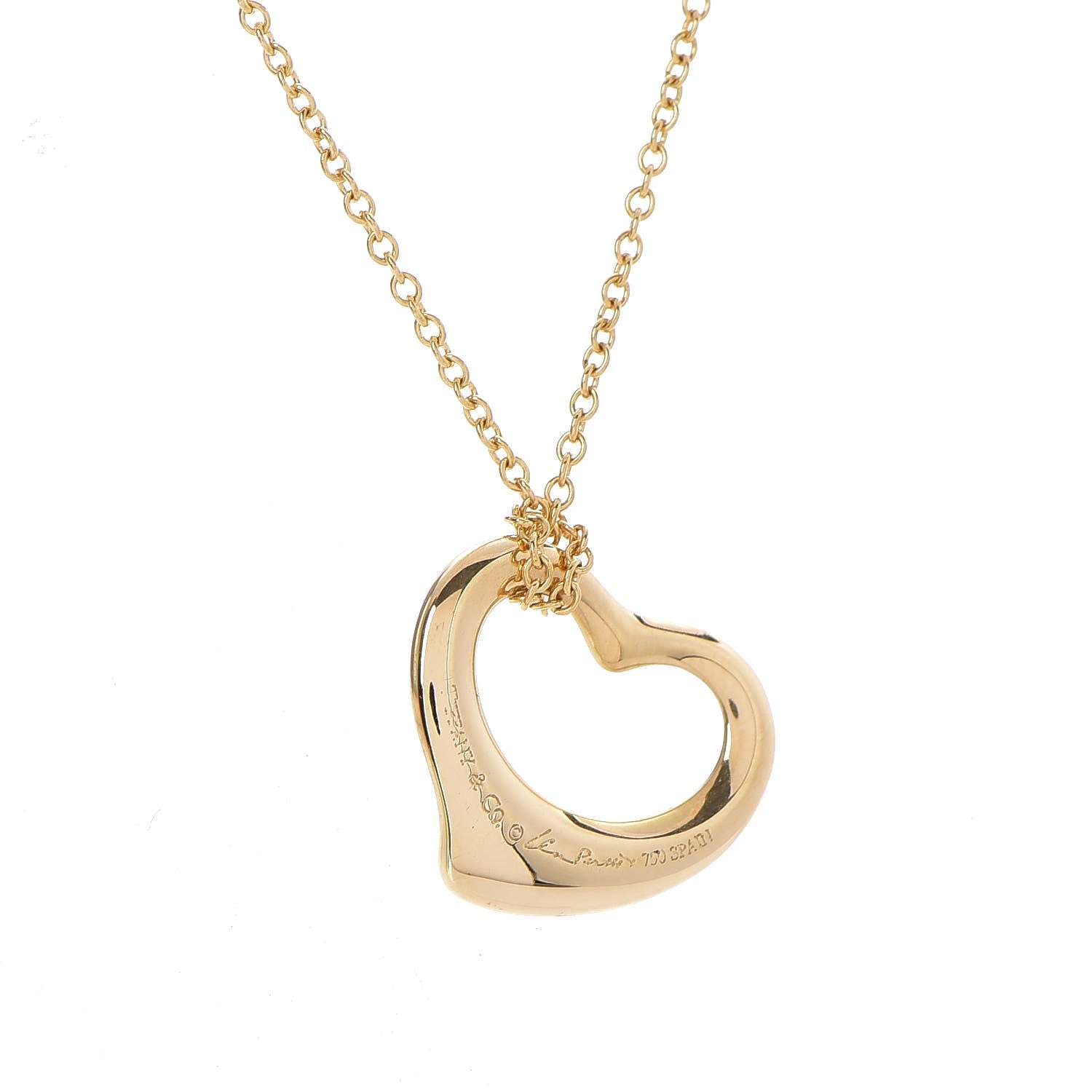 Tiffany 18K Yellow Gold Diamond 16mm Elsa Peretti Open Heart Pendant Necklace 9 of 9