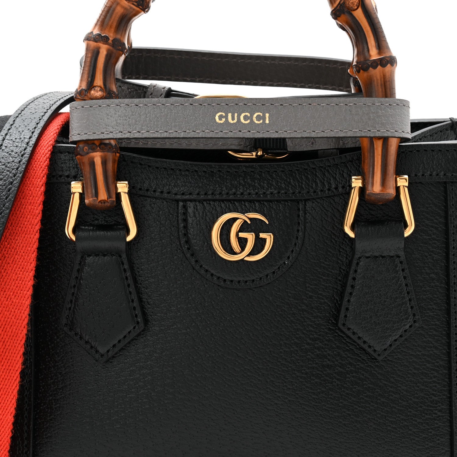 Gucci Textured Dollar Calfskin Web Mini Diana Tote Bag Black 8 of 10
