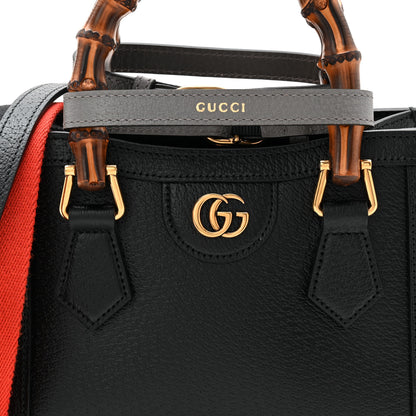 Gucci Textured Dollar Calfskin Web Mini Diana Tote Bag Black 8 of 10