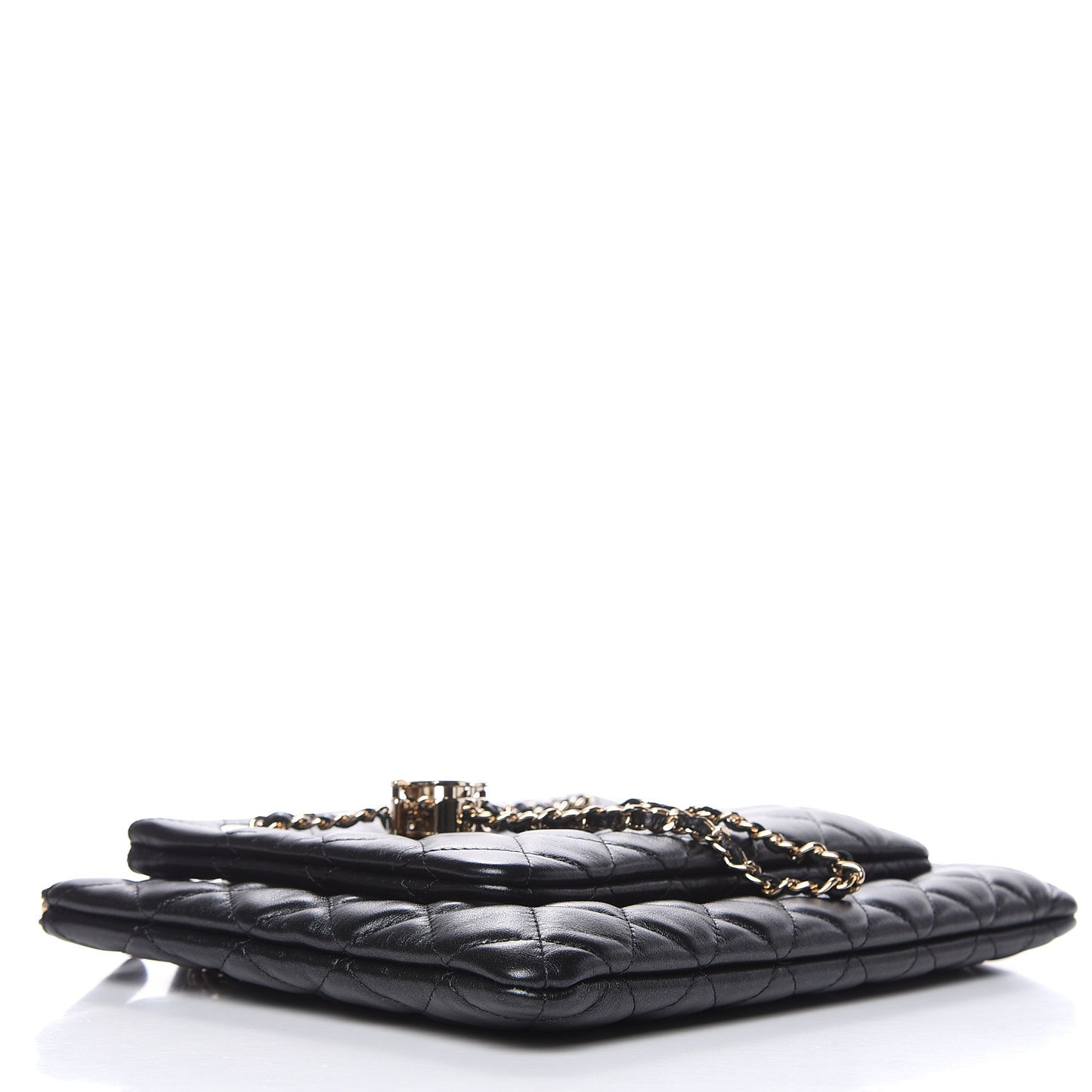 Shiny Lambskin Quilted Clutch With Chain Black