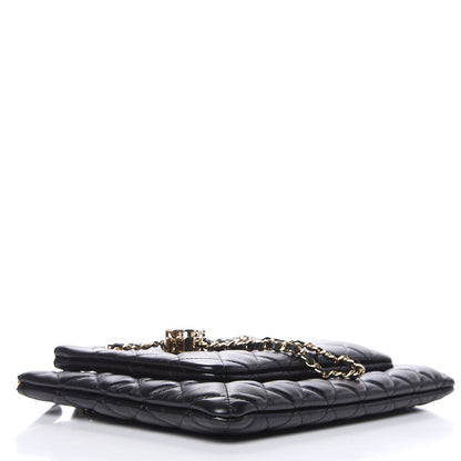 Chanel Shiny Lambskin Quilted Clutch With Chain Black 4 of 10