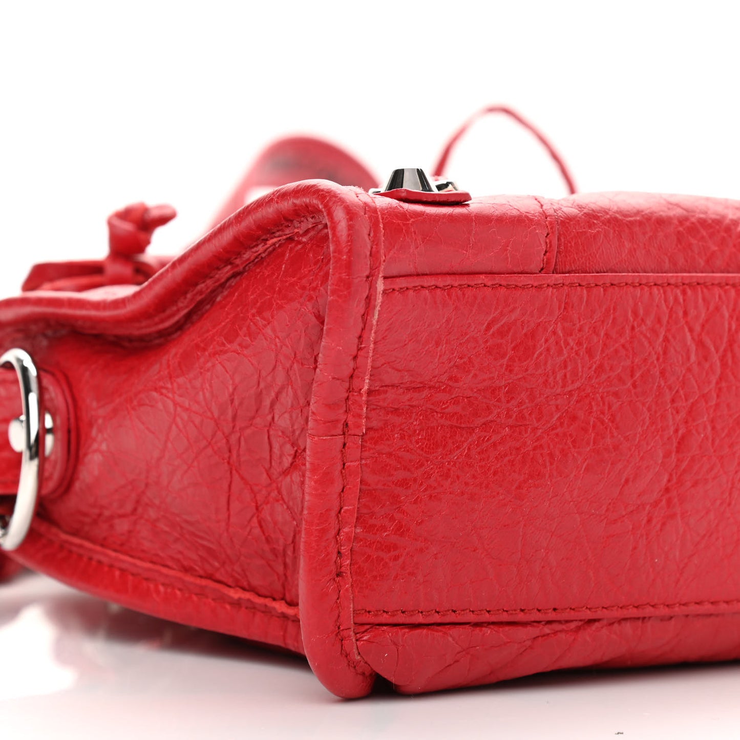 Agneau Classic Silver Hardware Mini City Logo Strap Red Black