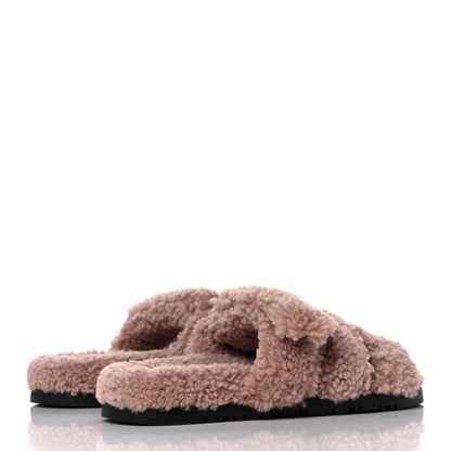 Hermes Woolskin Womens Chypre Sandals 37 Bois De Santal 4 of 8