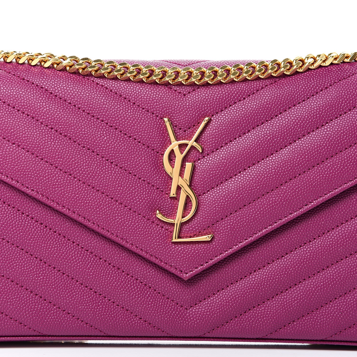 Saint Laurent Grain De Poudre Matelasse Chevron Monogram Chain Wallet Dark Grape 7 of 11