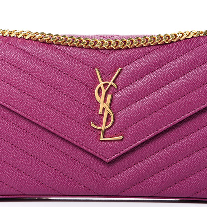 Saint Laurent Grain De Poudre Matelasse Chevron Monogram Chain Wallet Dark Grape 7 of 11