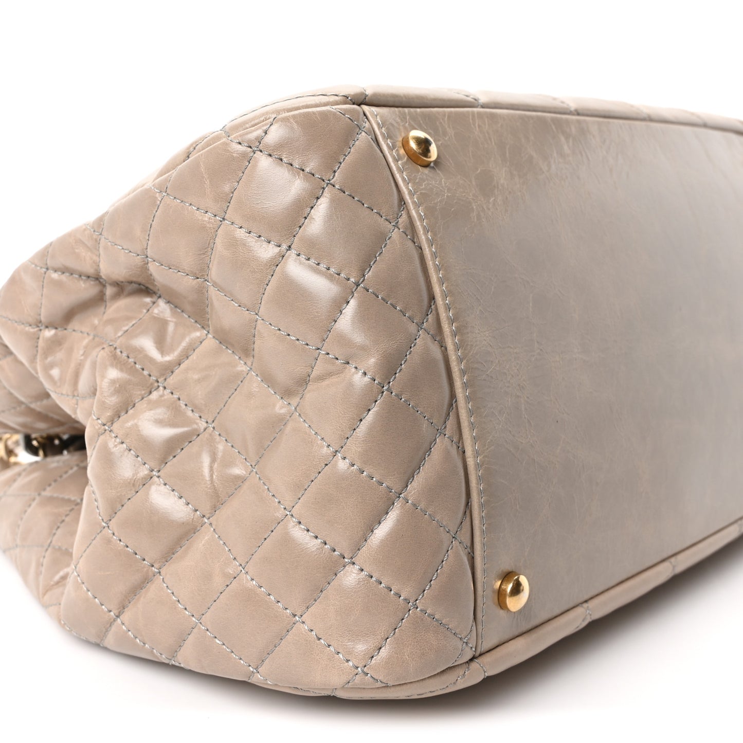 Glazed Calfskin Quilted Large Daily Walk Flap Beige