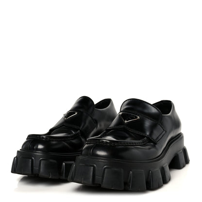 Prada Spazzolato Rois Metal Triangle Logo Mens Monolith 60mm Loafers 8.5 Black 4 of 10