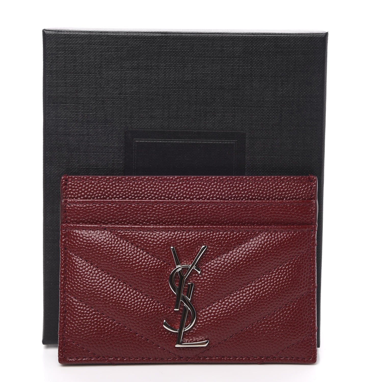 Saint Laurent Grain De Poudre Matelasse Chevron Monogram Credit Card Case Palissandre 8 of 8