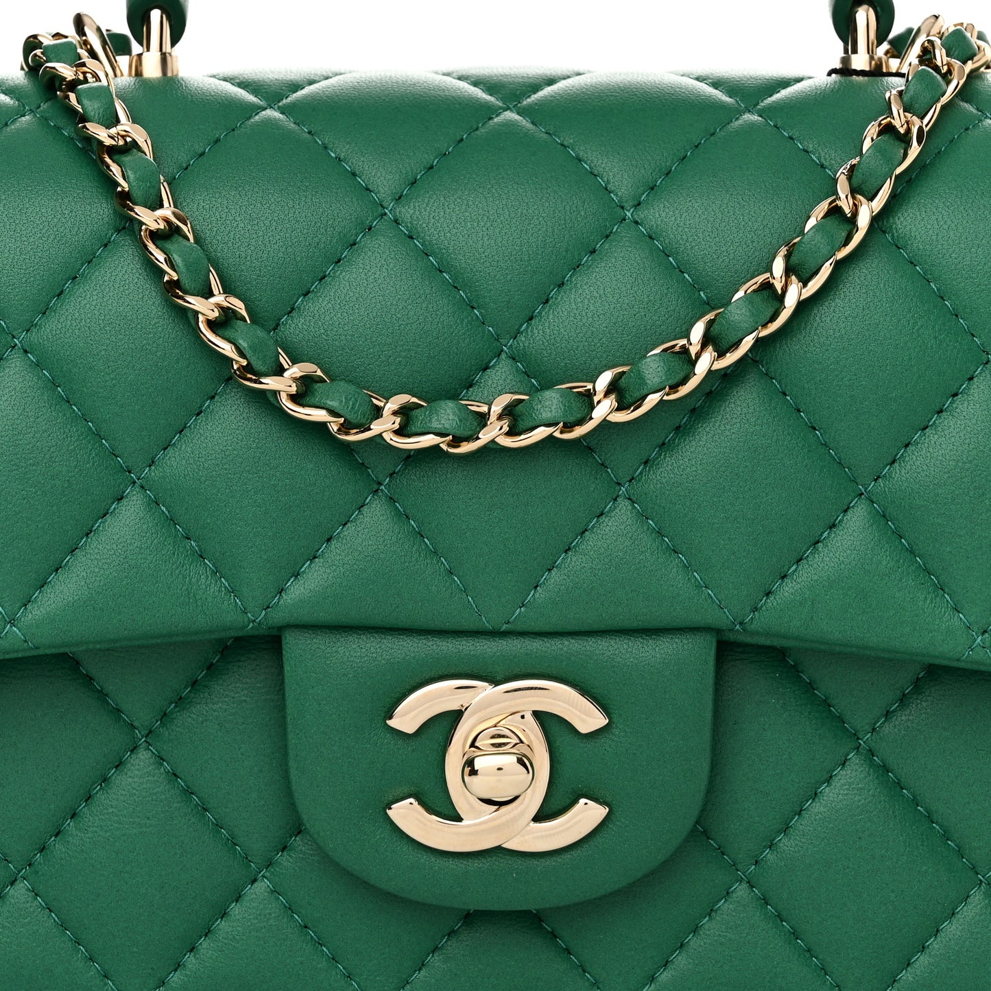 Lambskin Quilted Mini Top Handle Rectangular Flap Green