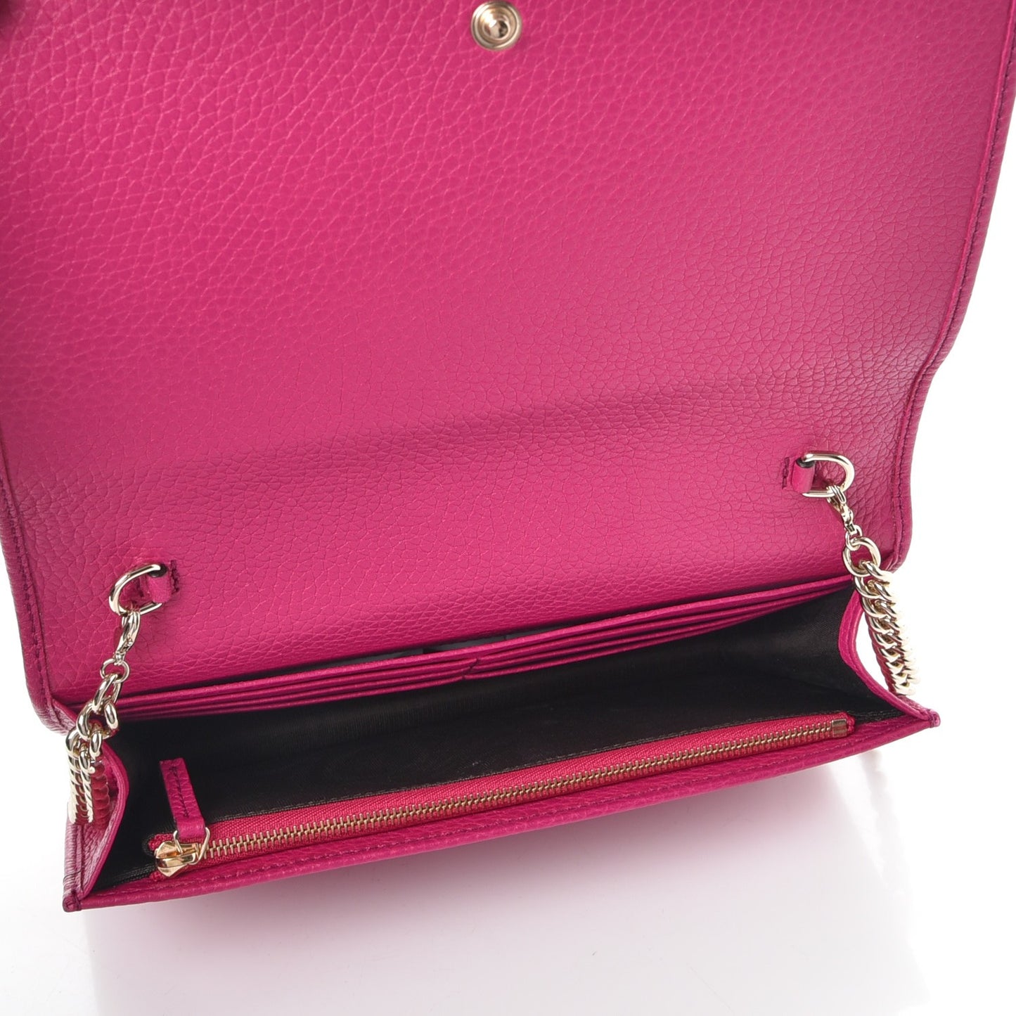 Pebbled Calfskin Soho Wallet on Chain Bright Bougainvillea