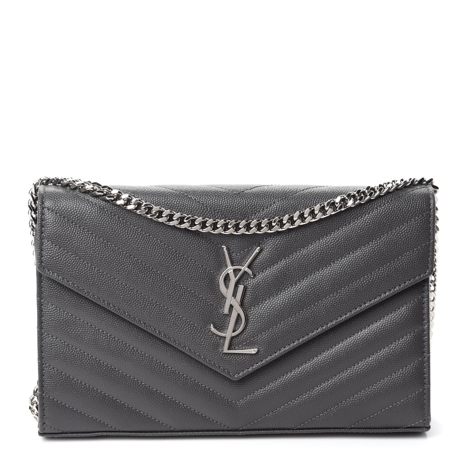 Saint Laurent Grain De Poudre Matelasse Chevron Monogram Chain Wallet Earth 1 of 11