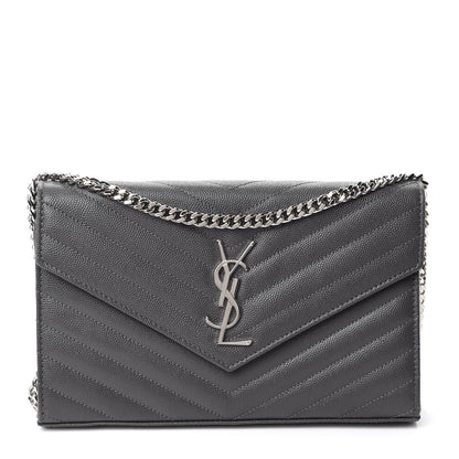 Saint Laurent Grain De Poudre Matelasse Chevron Monogram Chain Wallet Earth 1 of 11