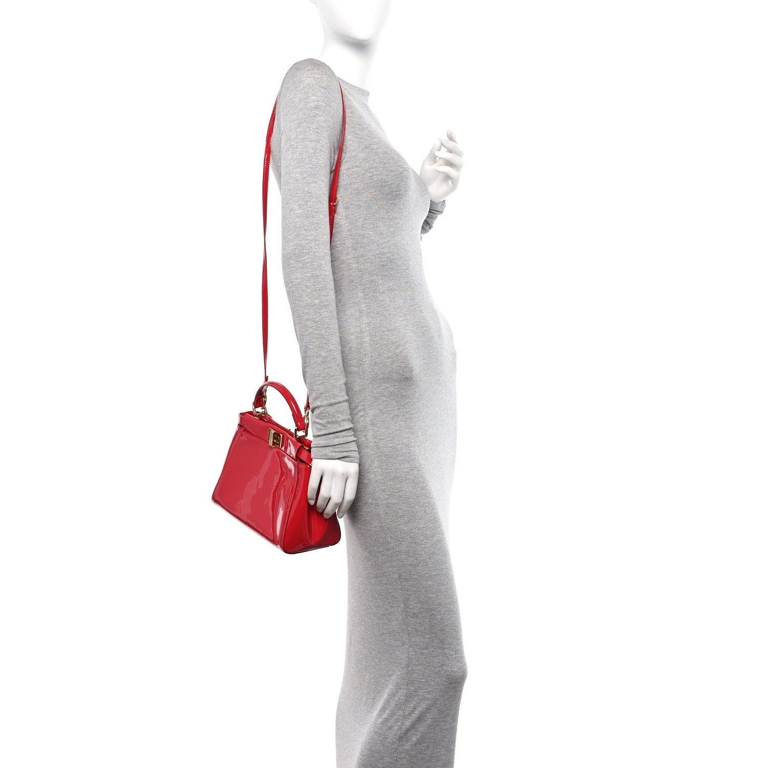 Fendi Vitello Vernice Mou Mini Peekaboo Iconic Satchel Rosso Cardinale 2 of 10