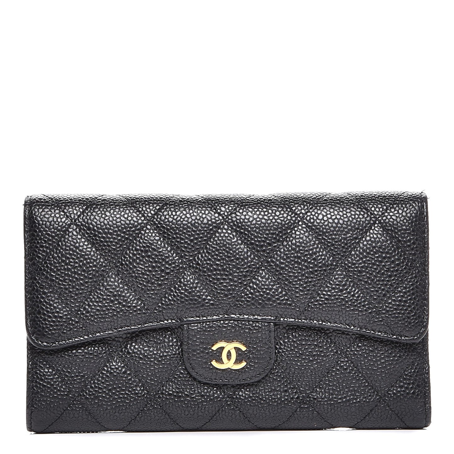 Caviar Quilted Large Flap Wallet Black
