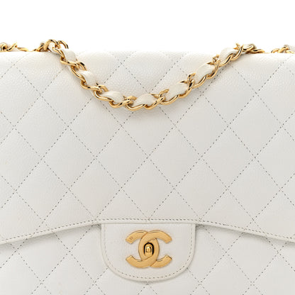 Chanel Caviar Quilted Jumbo Single Flap White 8 of 11