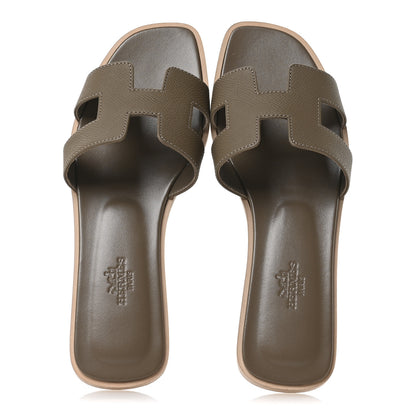 Hermes Epsom Oran Sandals 37.5 Etoupe 2 of 9