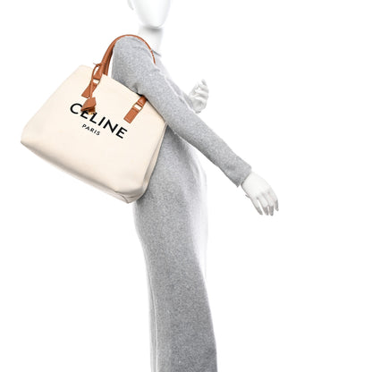 Celine Canvas Calfskin Logo Print Small Horizontal Cabas Natural Tan 2 of 12