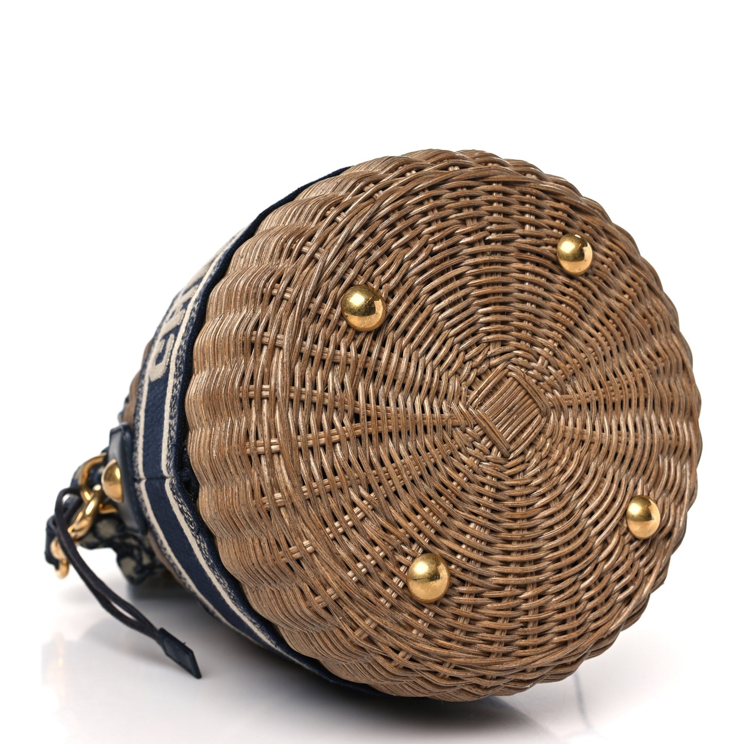 Wicker Oblique Drawstring Bucket Bag Blue