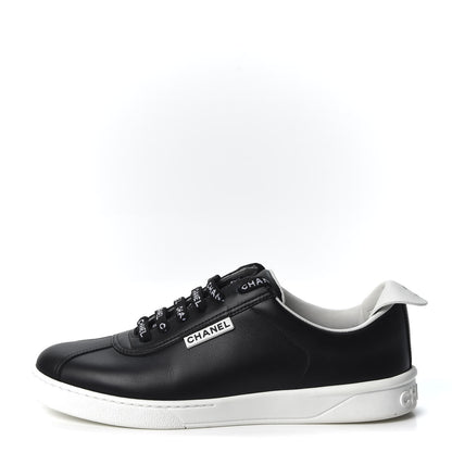 Chanel Calfskin CC Womens Sneakers 37.5 Black 1 of 9