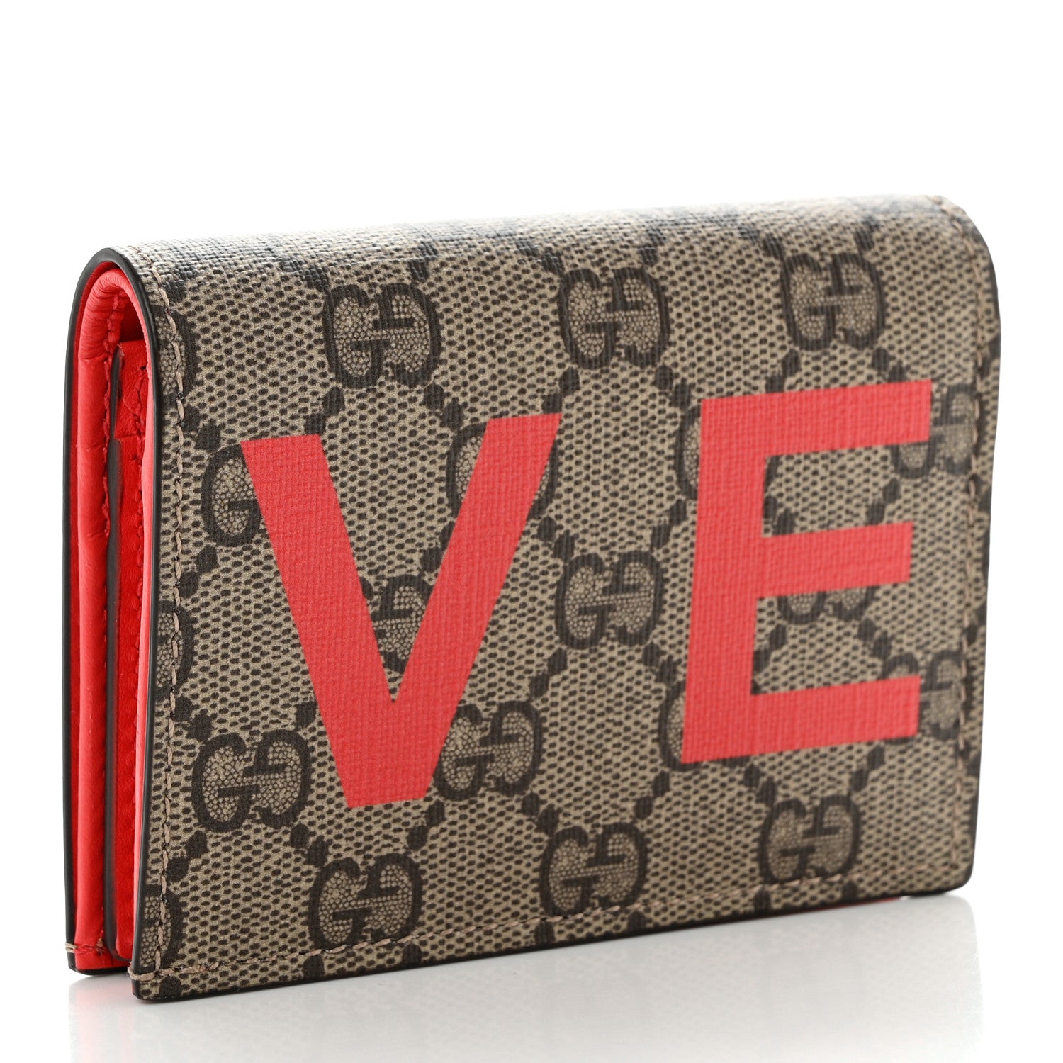 Gucci GG Supreme Monogram Moon Calfskin Love Valentines Day Card Case Beige Ebony New Geranium 3 of 8