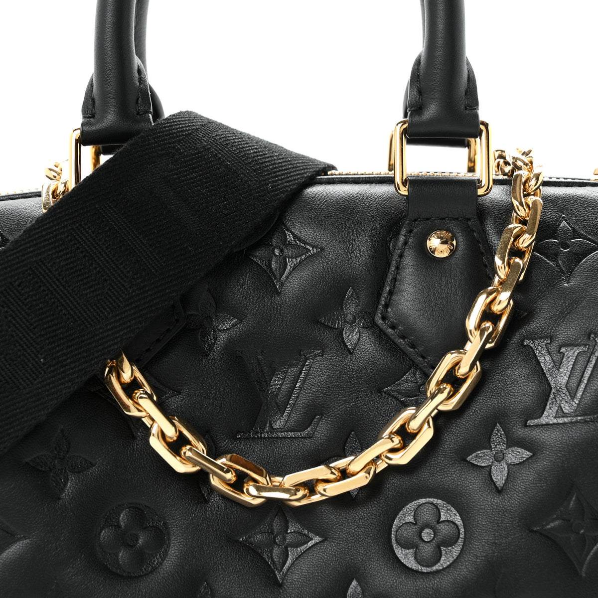 Louis Vuitton Lambskin Embossed Monogram Speedy 22 Bandouliere Black 7 of 10
