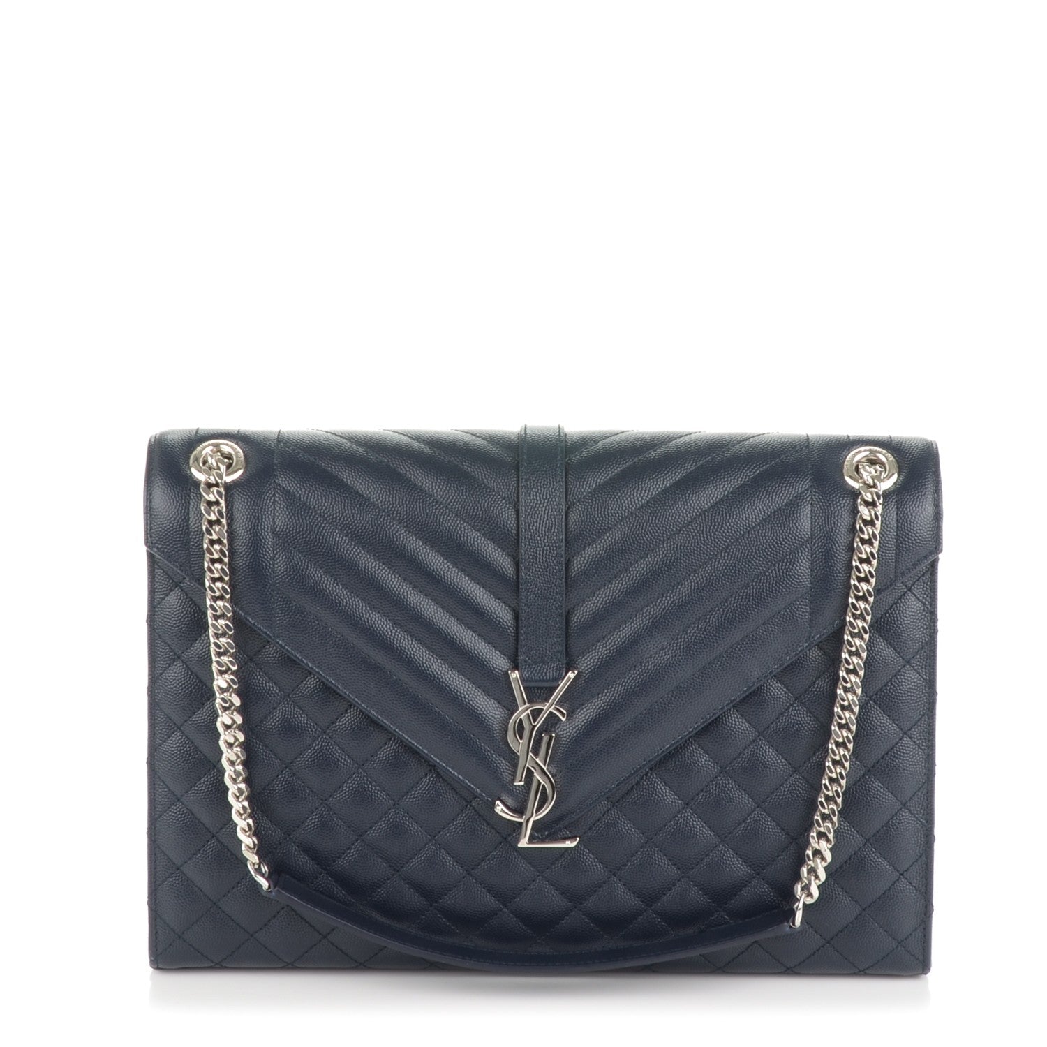 Saint Laurent Grain De Poudre Large Tri-Quilt Monogram Satchel Navy 1 of 7