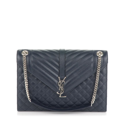 Saint Laurent Grain De Poudre Large Tri-Quilt Monogram Satchel Navy 1 of 7