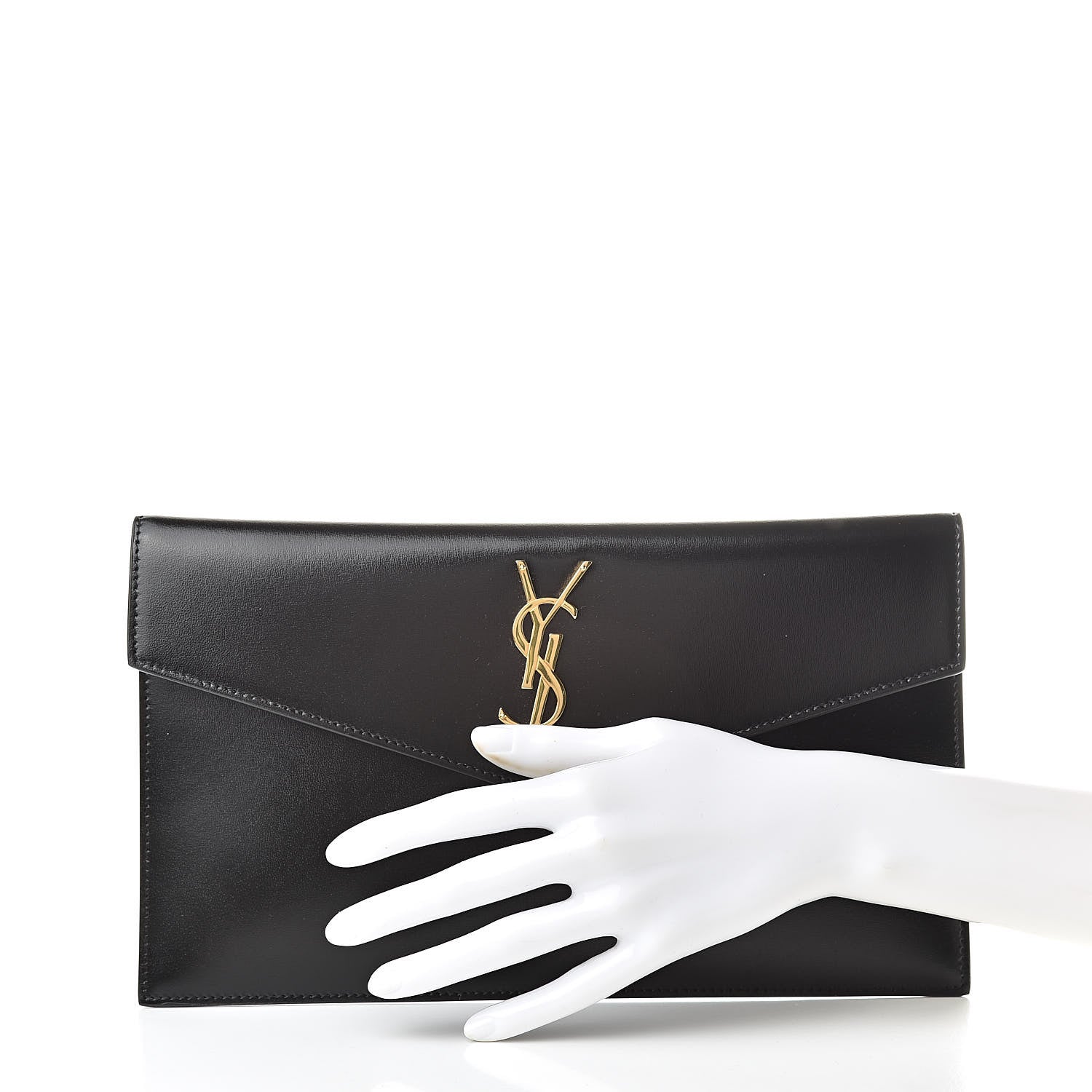 Saint Laurent Smooth Shiny Calfskin Monogram Uptown Pouch Black 2 of 8