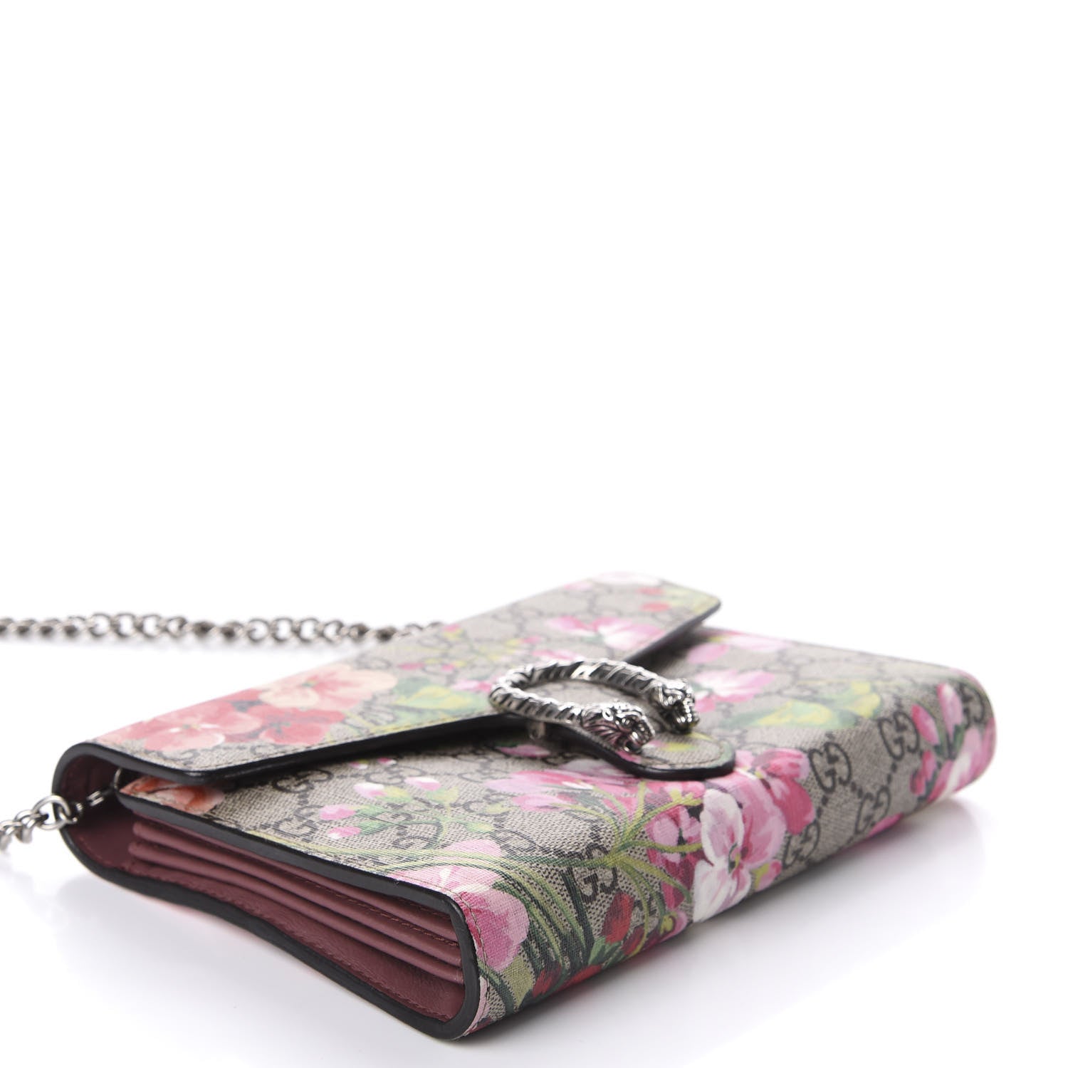 Gucci GG Supreme Monogram Blooms Mini Dionysus Chain Wallet Beige Multicolor Dry Rose 4 of 12