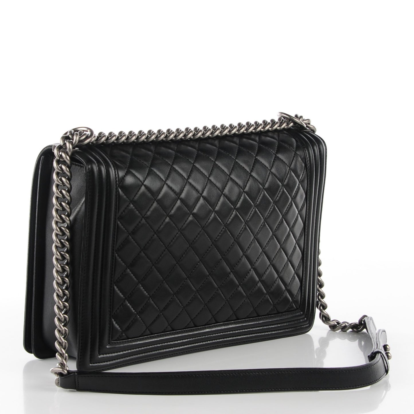 Lambskin Quilted Large Boy Flap Black