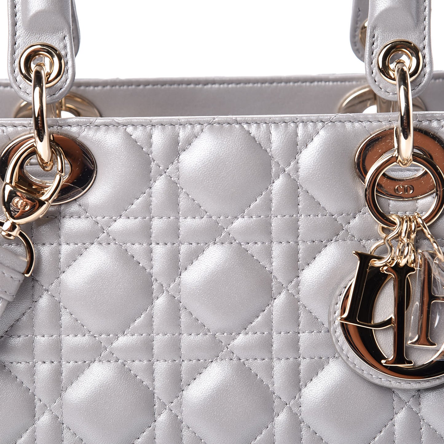 Pearly Lambskin Cannage Medium Lady Dior Grey