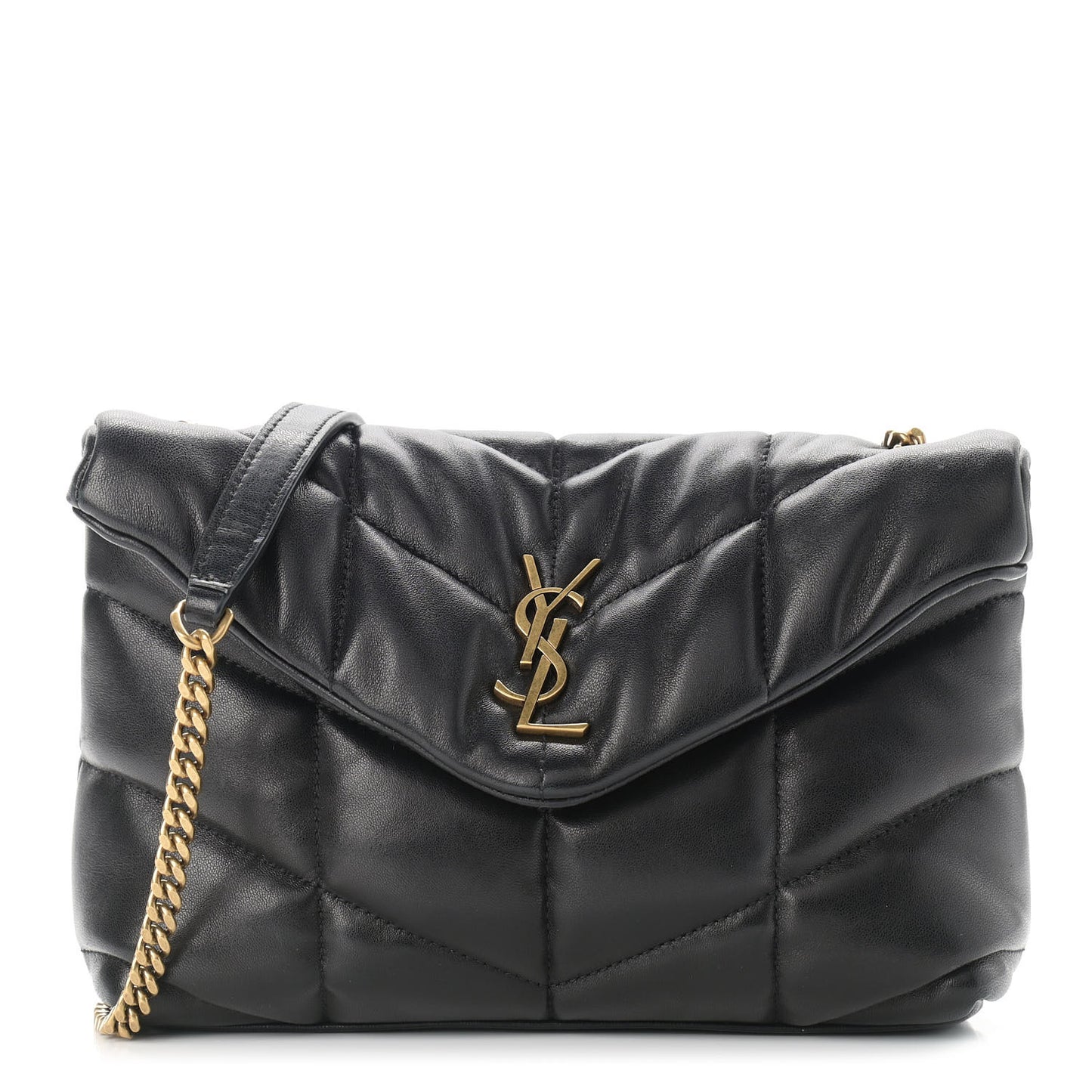 Lambskin Quilted Toy Loulou Puffer Monogram Chain Satchel Black