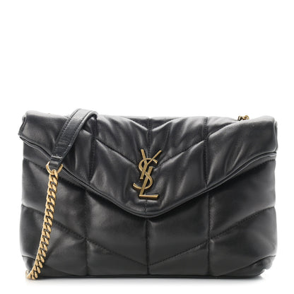 Saint Laurent Lambskin Quilted Toy Loulou Puffer Monogram Chain Satchel Black 1 of 12