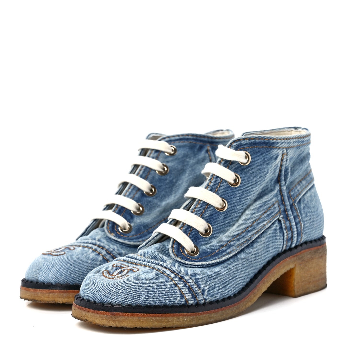 Denim Lace Up Boots 38 Light Blue