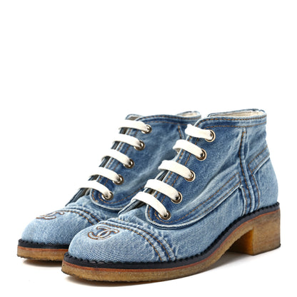 Chanel Denim Lace Up Boots 38 Light Blue 3 of 8