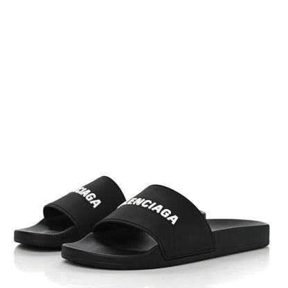 Balenciaga Rubber Womens Logo Pool Slide Sandals 40 Black White 4 of 11