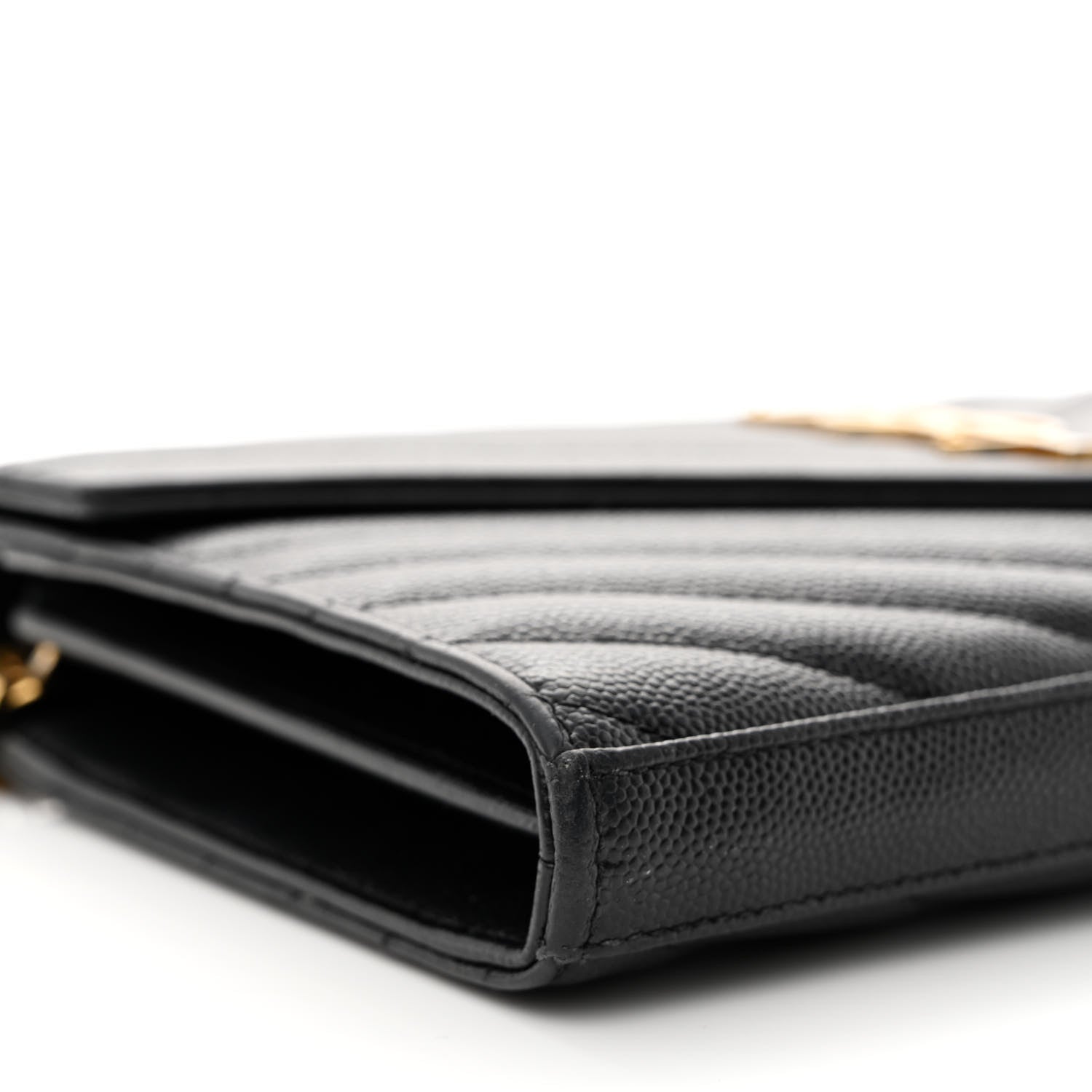 Saint Laurent Grain De Poudre Matelasse Chevron Monogram Chain Wallet Black 8 of 10