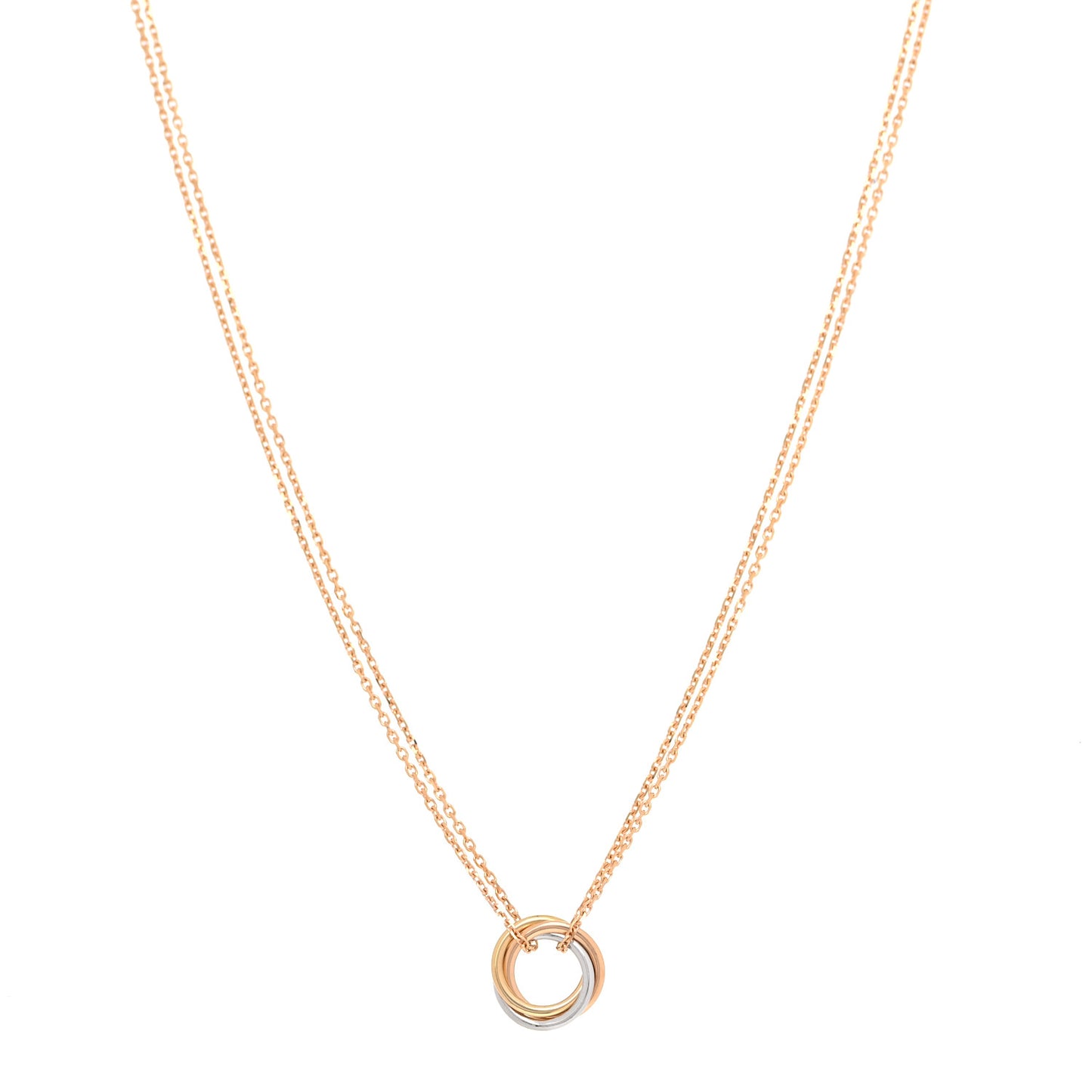 18K Pink Yellow White Gold Trinity Double Chain Pendant Necklace