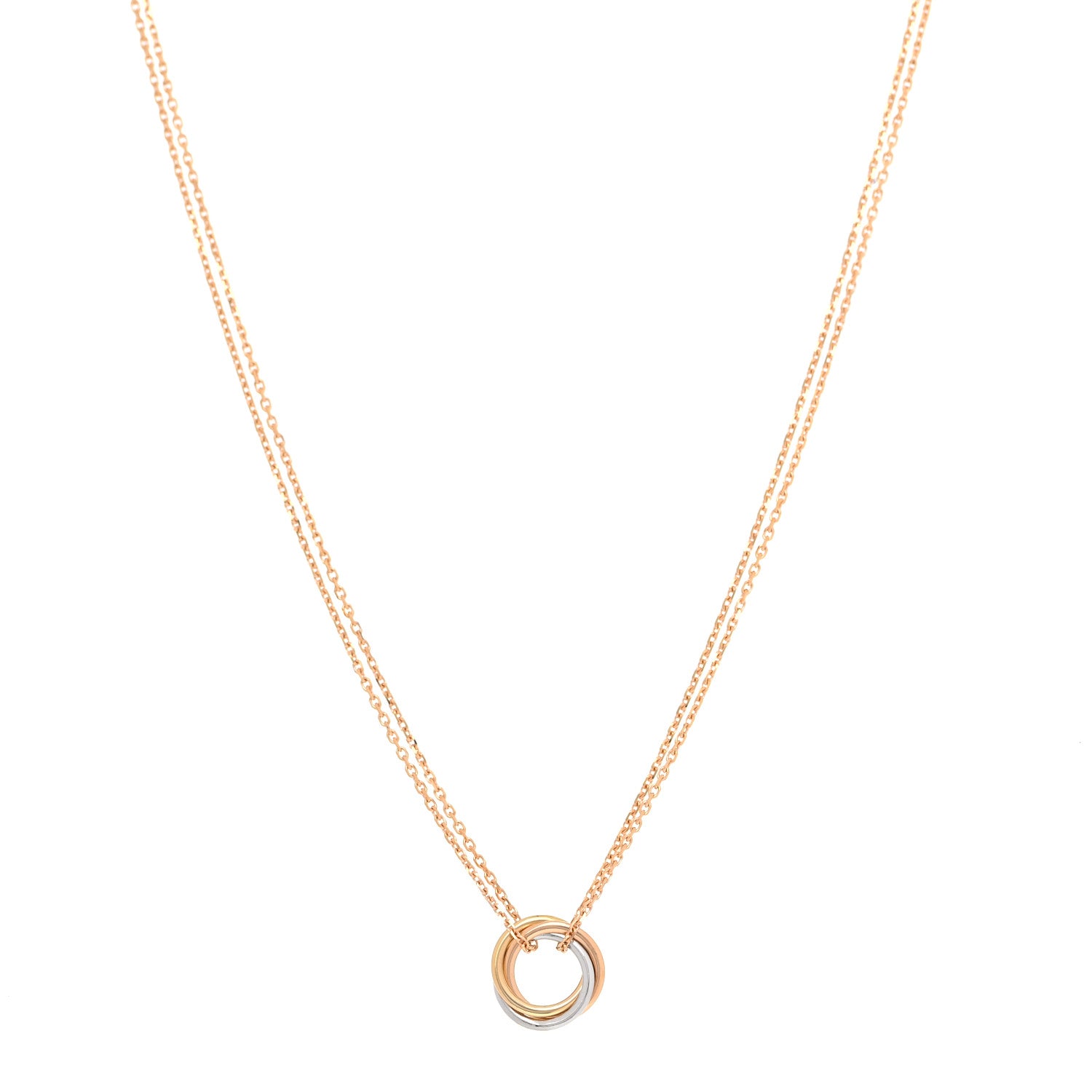 Cartier 18K Pink Yellow White Gold Trinity Double Chain Pendant Necklace 1 of 6