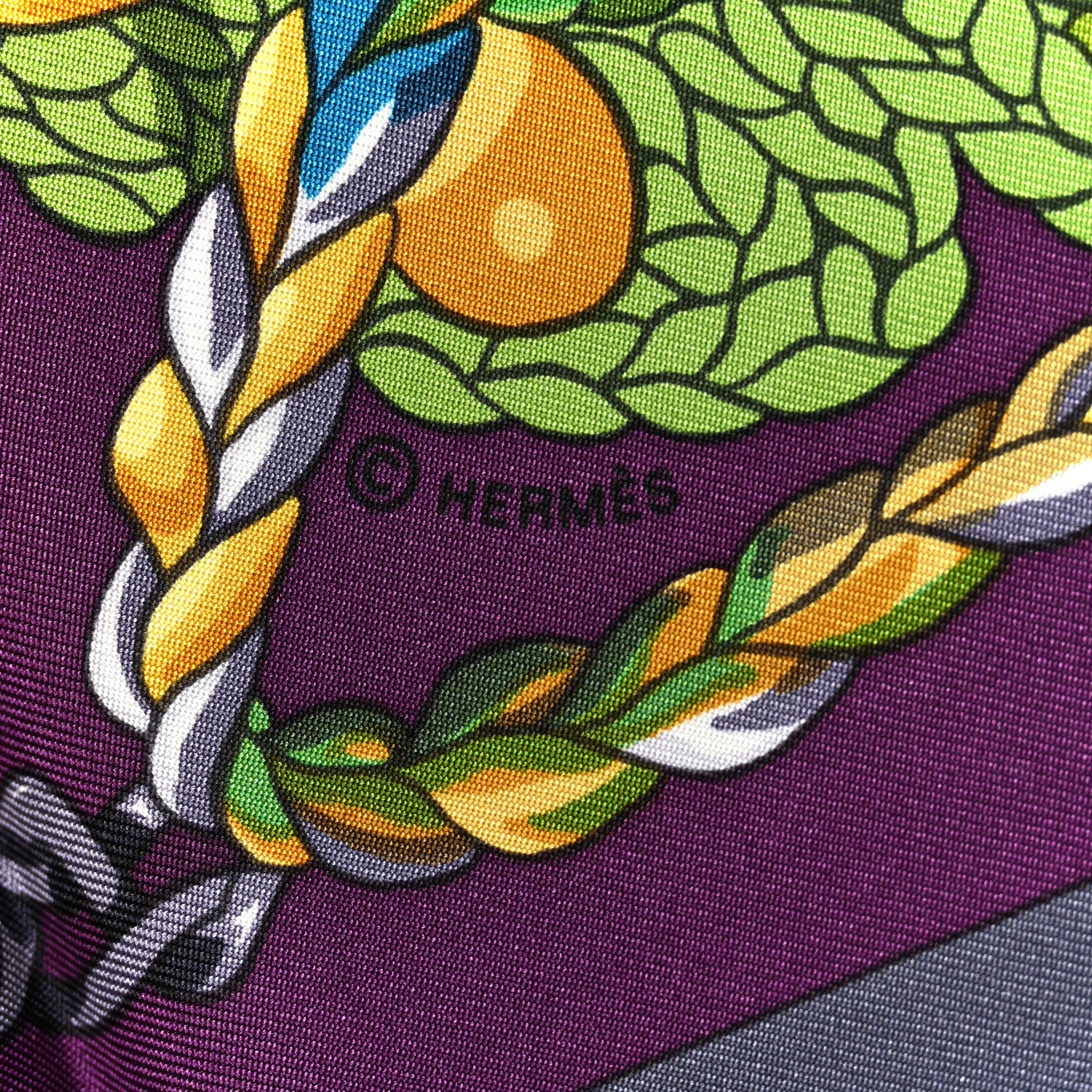 Hermes Silk Le Timbalier Scarf 90 Anthracite Violet Vert 4 of 4