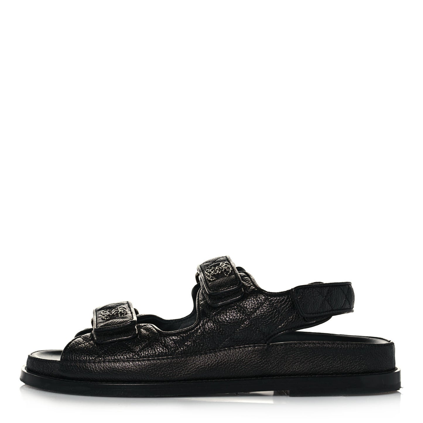 Grained Calfskin Velcro Dad Sandals 38 Black