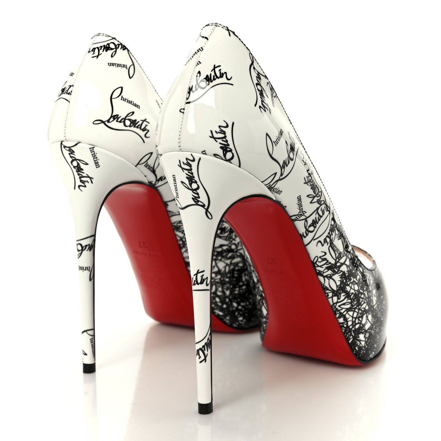 Patent New Very Prive Degraloubi Printed 120 Pumps 37 Black Snow