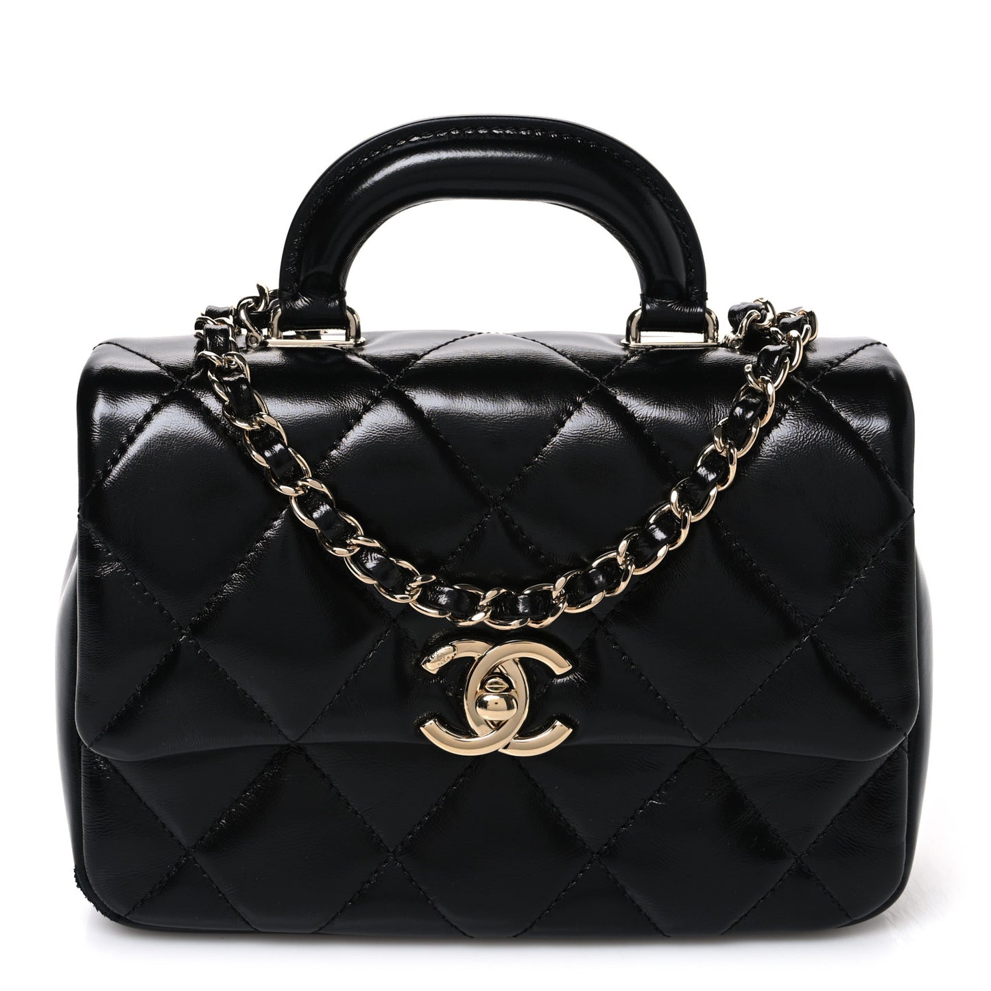 Shiny Lambskin Quilted Mini Coco Trip Flap Bag Black
