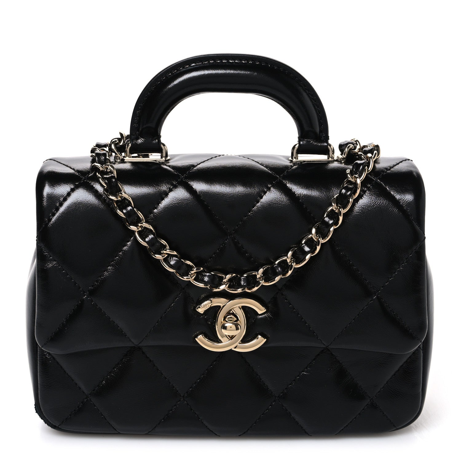 Chanel Shiny Lambskin Quilted Mini Coco Trip Flap Bag Black 1 of 10