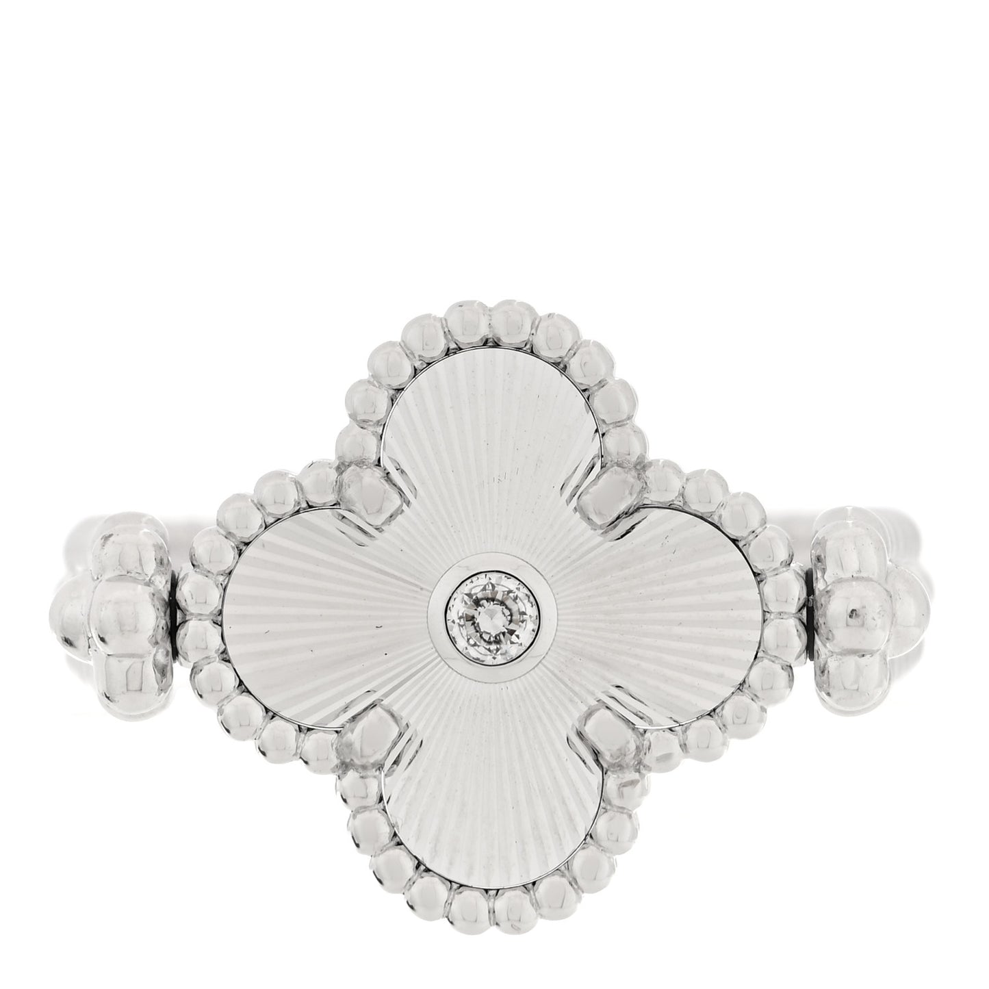 18K White Gold Diamond Chalcedony Reversible Guilloche Vintage Alhambra Ring 53 6.5
