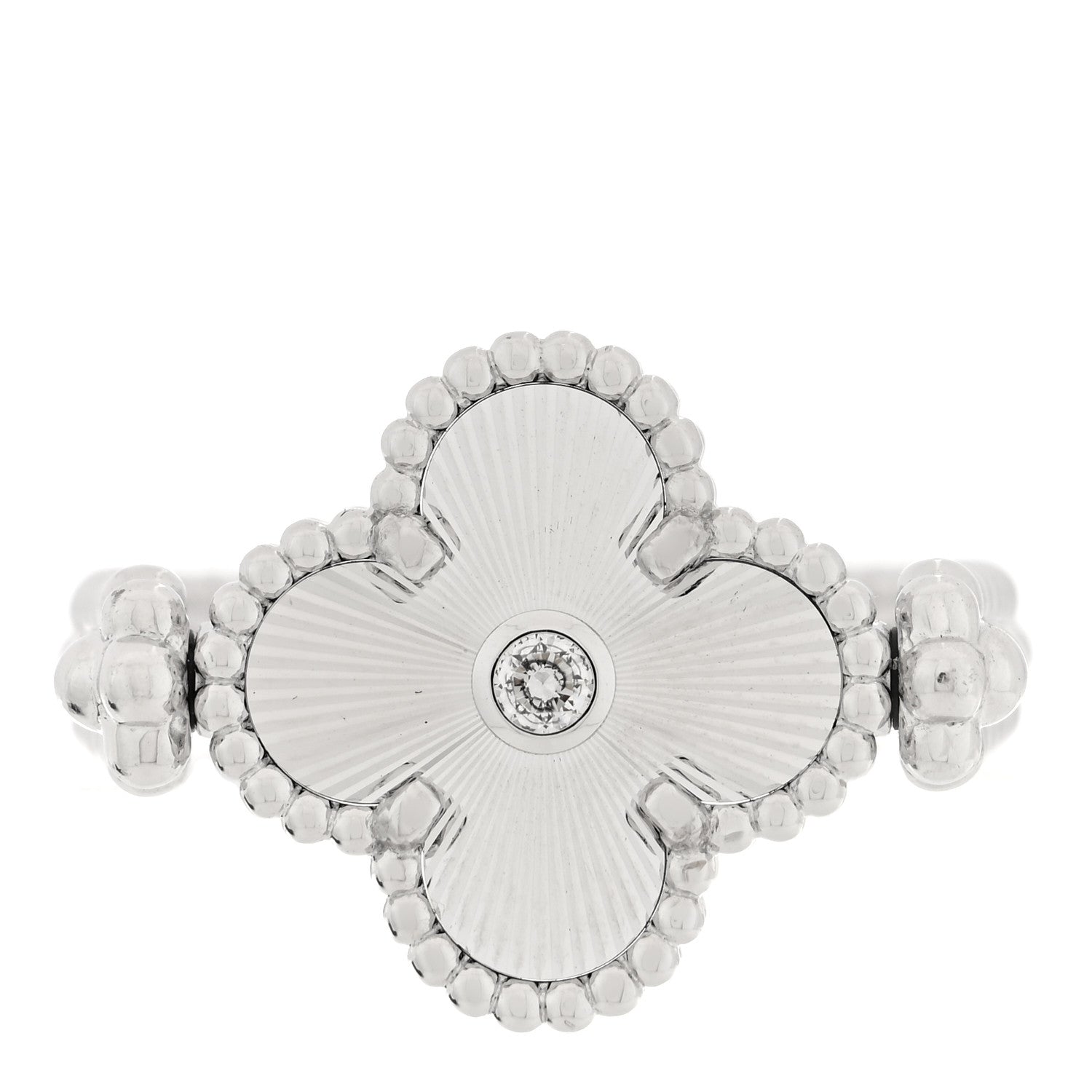 Van Cleef & Arpels 18K White Gold Diamond Chalcedony Reversible Guilloche Vintage Alhambra Ring 53 6.5 1 of 6