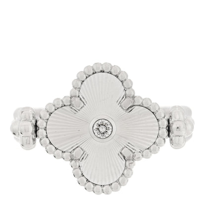 Van Cleef & Arpels 18K White Gold Diamond Chalcedony Reversible Guilloche Vintage Alhambra Ring 53 6.5 1 of 6
