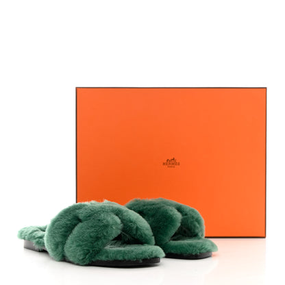 Hermes Woolskin Oran Sandals 38.5 Vert Anglais 8 of 8