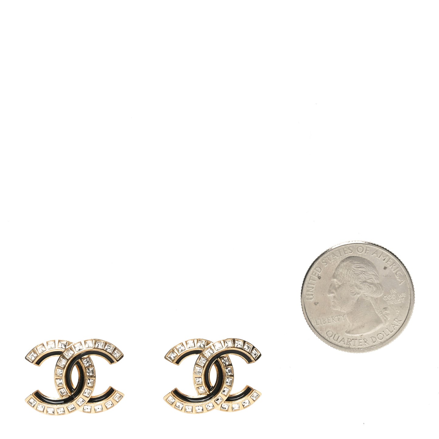 Baguette Crystal Enamel CC Earrings Gold Black